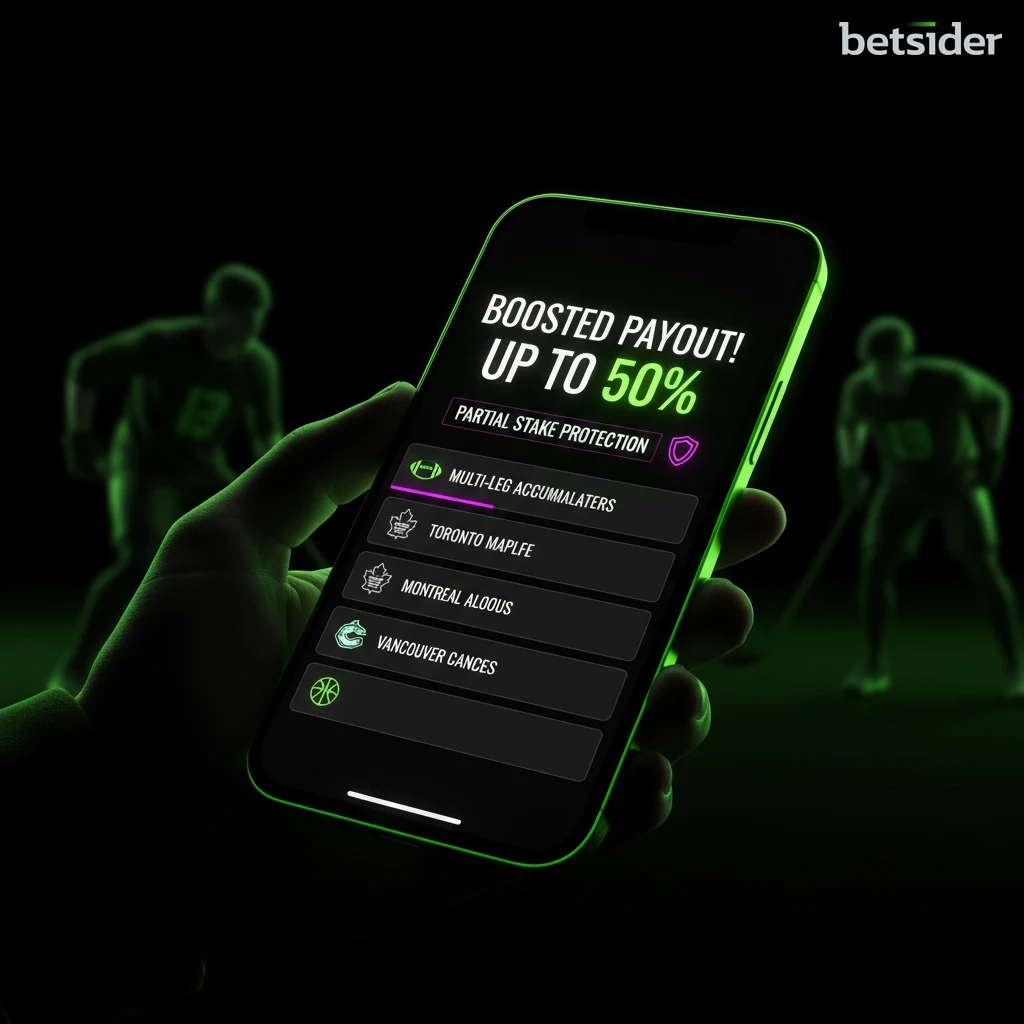 A multi-leg accumulator slip with a boosted payout percentage highlighted