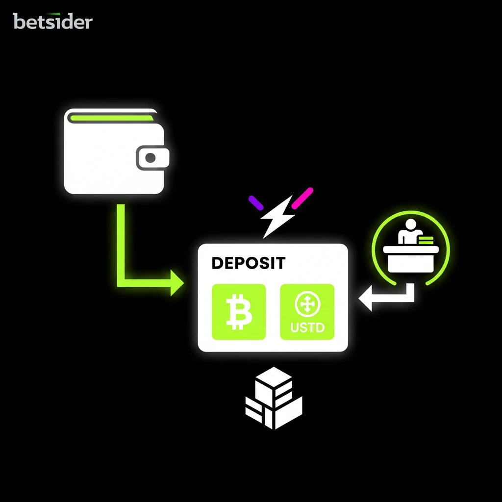A Bitcoin deposit confirmation screen on the Betsider cashier