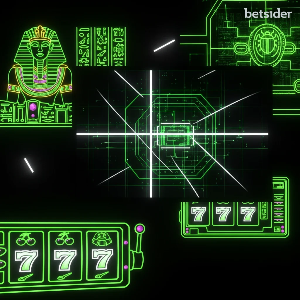 A colourful collage showcasing various symbols from different online slot games.